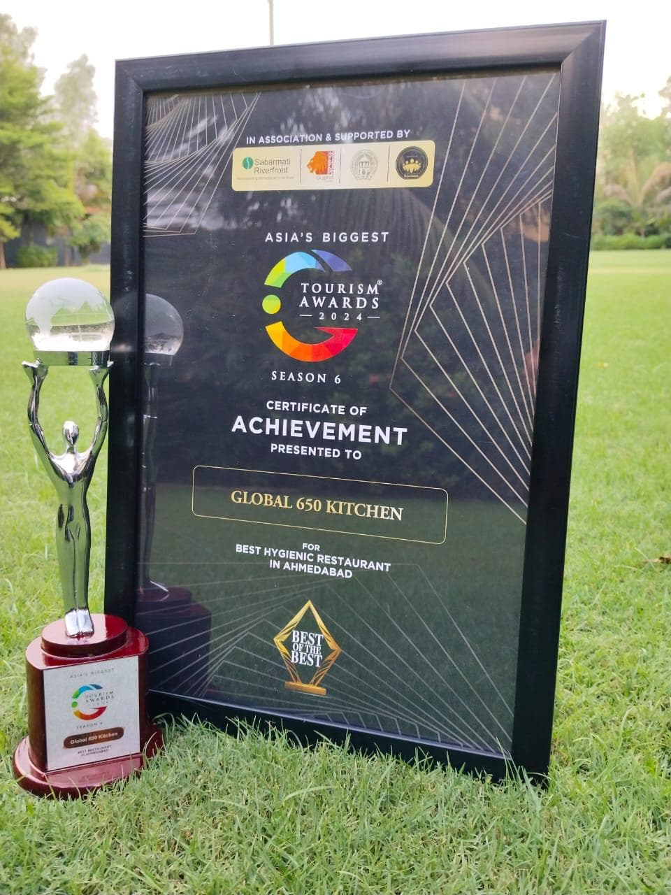 Tourism Awards 2024 certificate and trophy for Global 650 Kitchen on the lawn