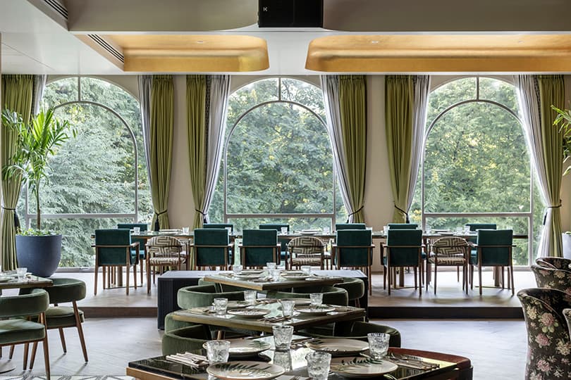 Private dining room with three arched windows