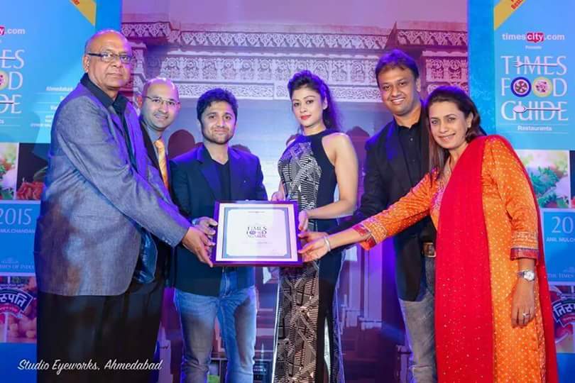 Receiving a Times Food Award on stage at the Times Food Guide 2015 ceremony in Ahmedabad
