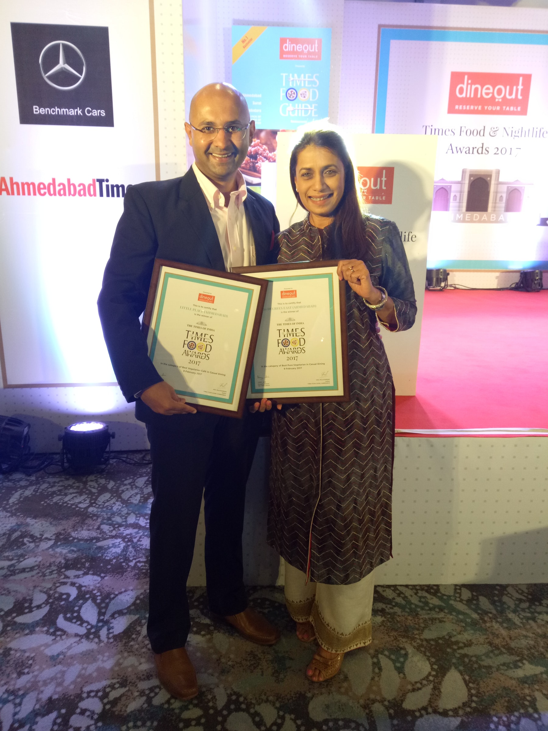 The founders with their framed Times Food Awards certificates at the ceremony