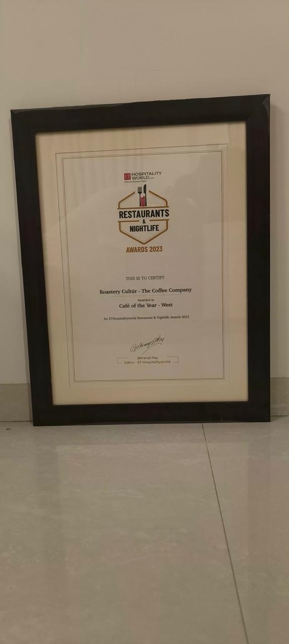 Restaurants & Nightlife Awards 2023 certificate for Roastery Cultúr