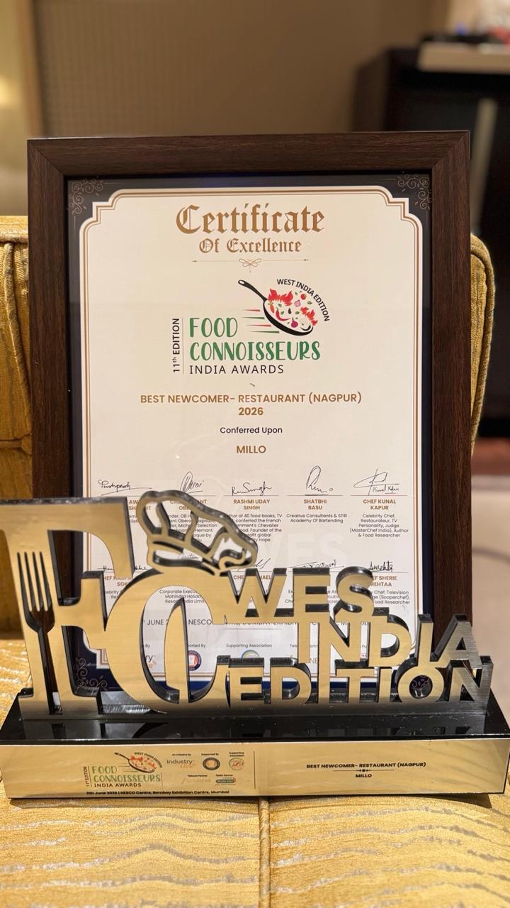 Food Connoisseurs India Awards certificate — Best Newcomer, Restaurant (Nagpur)
