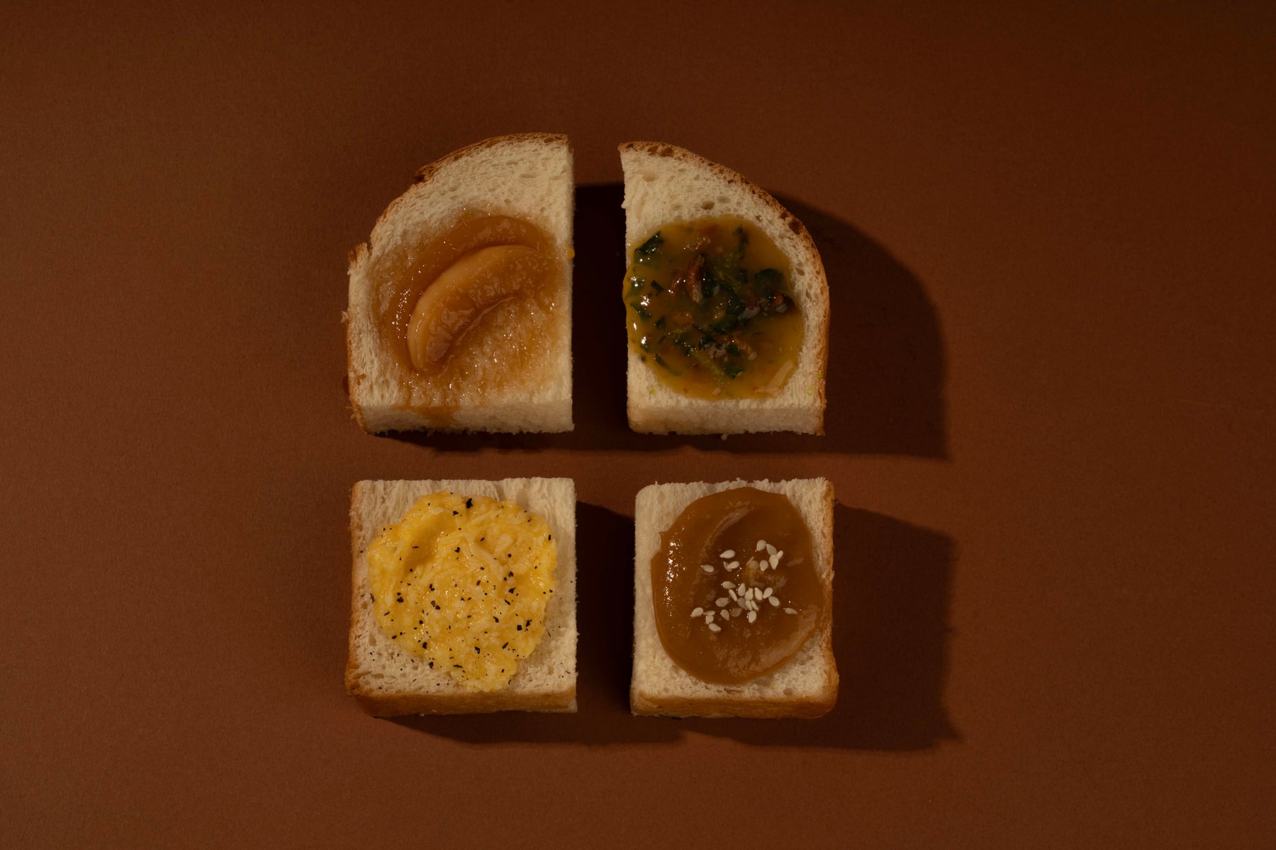 Coffeeverse bread served with four spreads