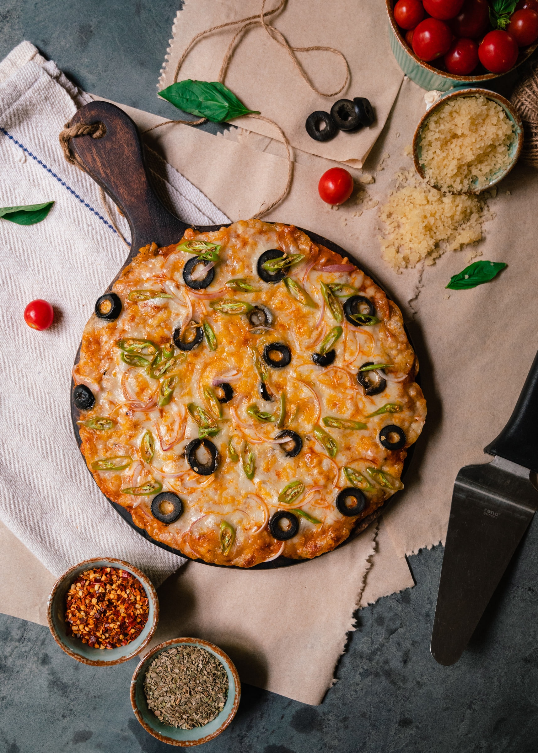 The Fantastic Four pizza, served with sides
